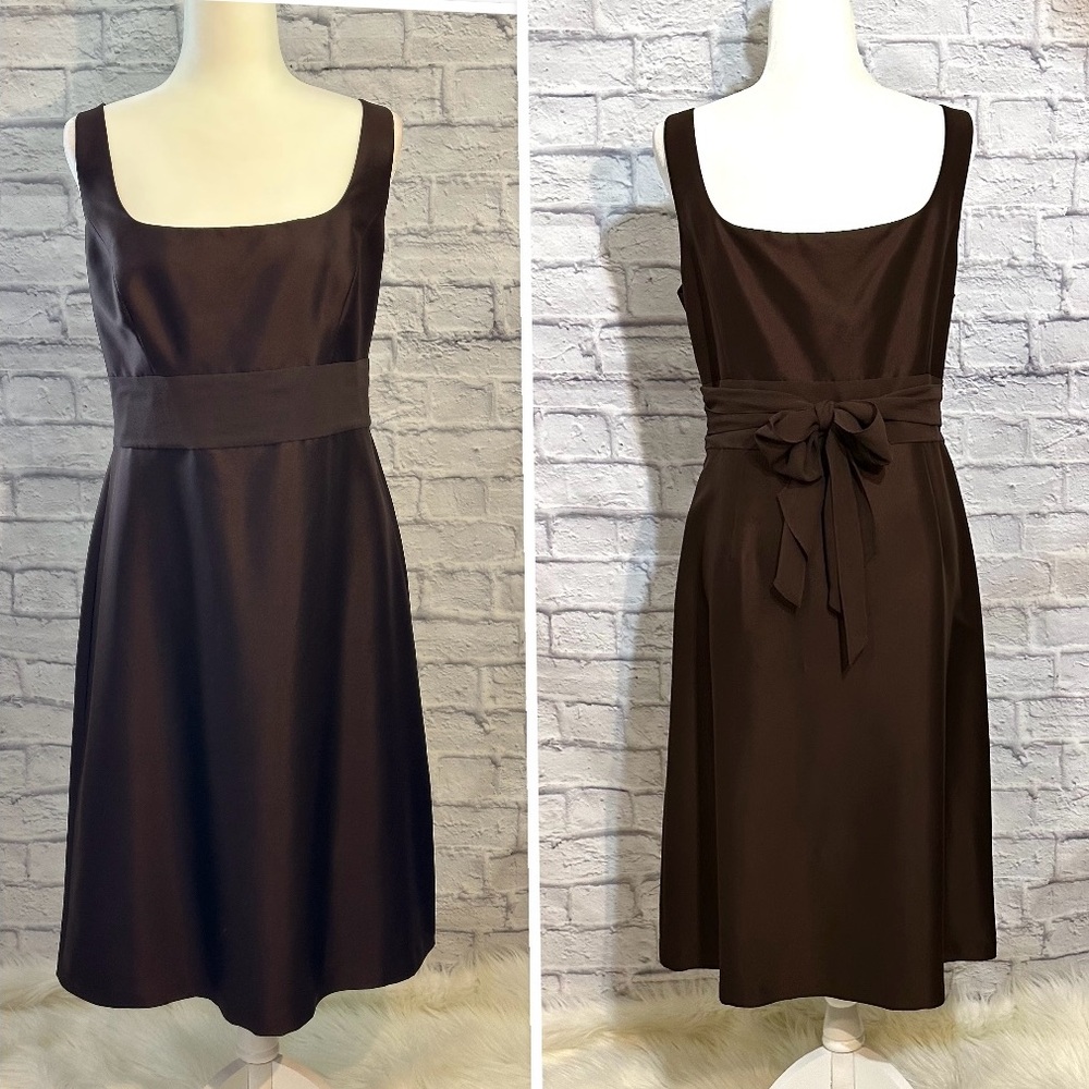 Ann Taylor Brown Silk A-line Midi Dress Scoop Neck Sleeveless (NWT)